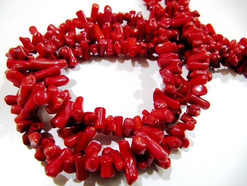 Red Stick Branch Coral Beads 7 to 15mm Beads Sold Per Strand 16 inch long