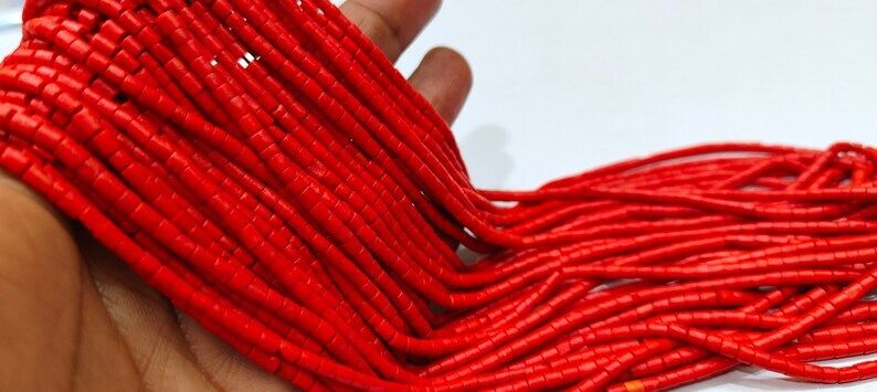 Natural Italian Coral Pipe Shape 3mm Beads Sold Per Strand 13 Inch Long beads