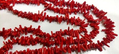 Natural Red Coral Stick Shape 10 to 15mm Beads Sold Per Strand 16 Inch long