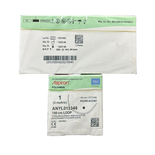 4 Metric Needled Suture Monofilament Polyamid Black