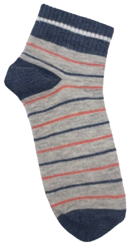 NAVY RED AND GREY STRIPE ANKLE SOCKS