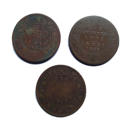 1905 - 1907 - 1917 One Quarter Anna Coin