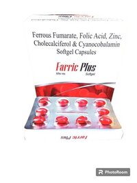 Farric Plus - Ferrous Fumarate, Folic Acid, Cyanocobalamin, Zinc Sulfate, Pyridoxine Softgel Capsules | Supports Nutritional Deficiency Treatment And Prevention