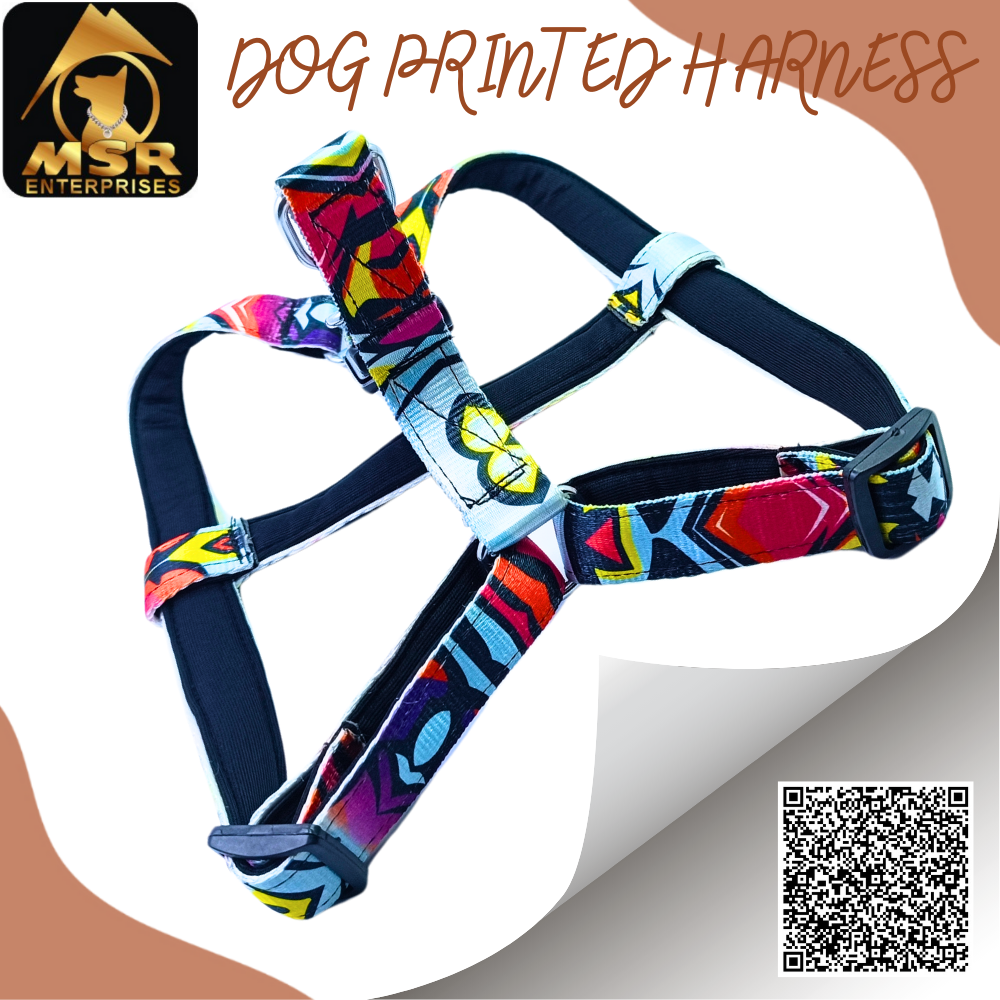 Dog Printed And Padded Body Belt Harness ( NYLON)