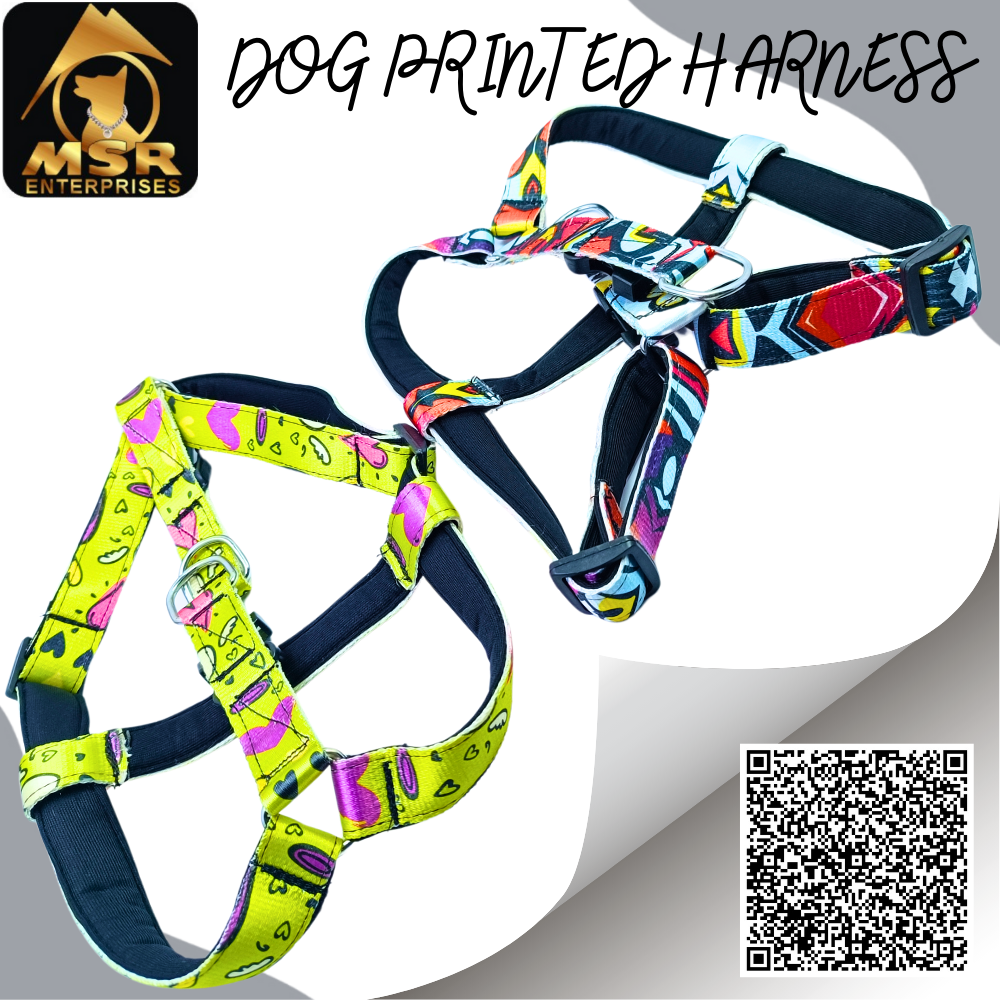 Dog Printed And Padded Body Belt Harness ( NYLON)