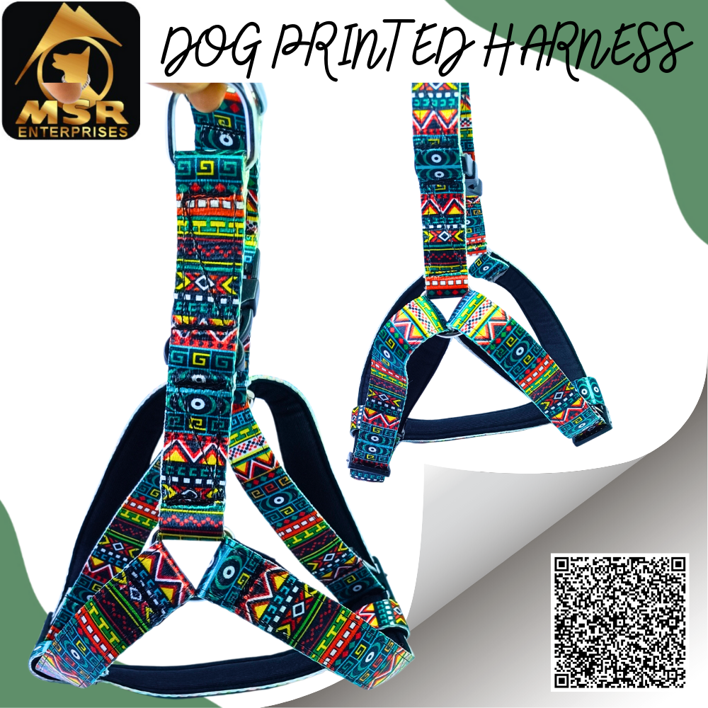 Dog Printed And Padded Body Belt Harness ( NYLON)