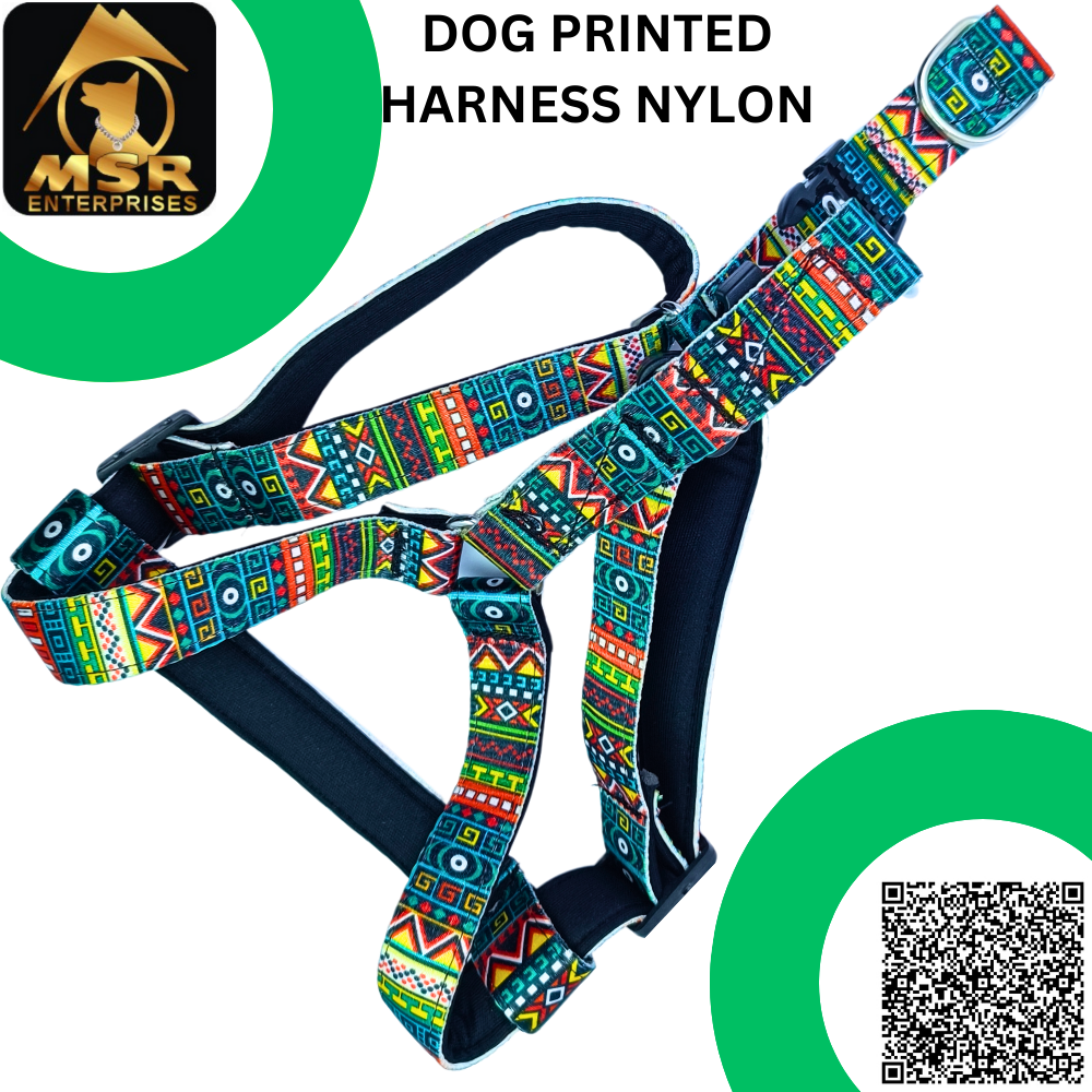 Dog Printed And Padded Body Belt Harness ( NYLON)