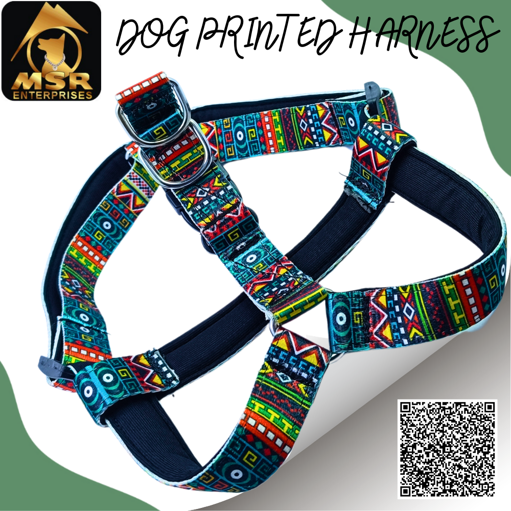 Dog Printed And Padded Body Belt Harness ( NYLON)