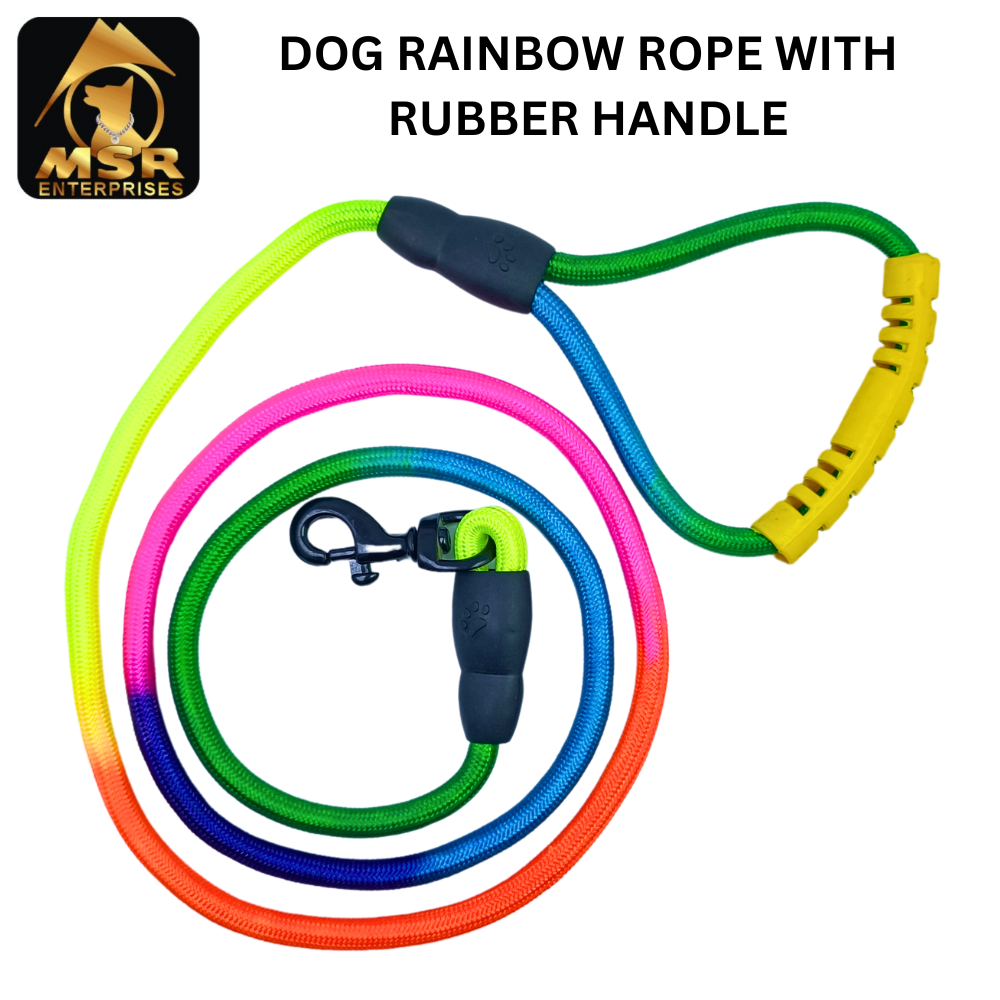 Dog Rainbow Rope with Rubber Handle