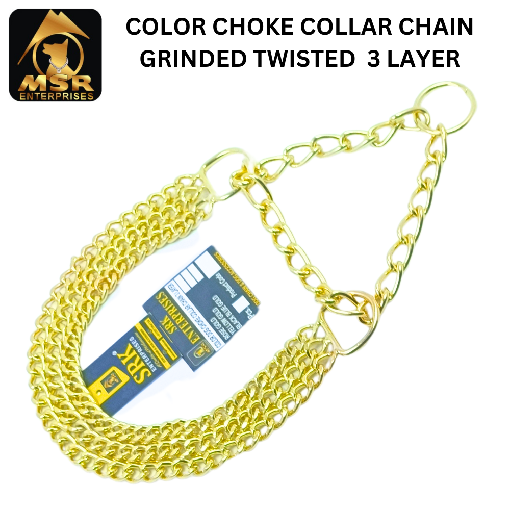 Dog Color Choke Collar Chain 3 Layer with Yellow Gold Plating