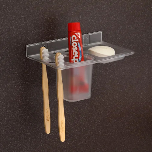 Abs Soap Dish 3 In 1 With Tumbler - Transparent, Glossy Finish, Round Shape | Versatile Design for Bath Essentials, Space-Saving Solution