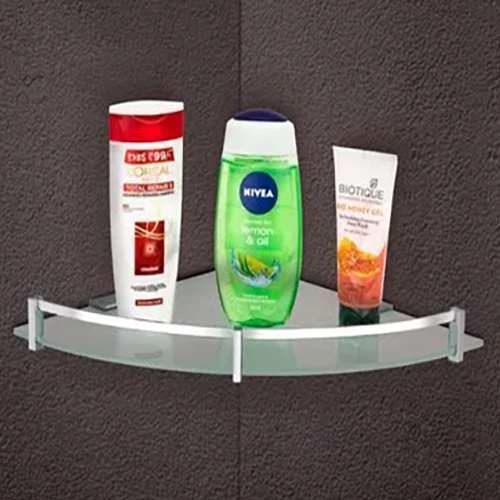 Toughened Glass Shelf - Tempered Glass, Various Sizes, Transparent Color, Glossy Finish - Round Shape, Stainless Steel Hardware for Secure Installation