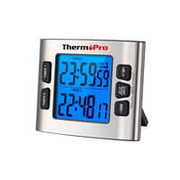 Tm02 Thermopro Kitchen Timer - Stainless Steel, Modern Silver Design | Multiple Timers, Loud Alarm, Easy-to-use Interface, Warranty Included
