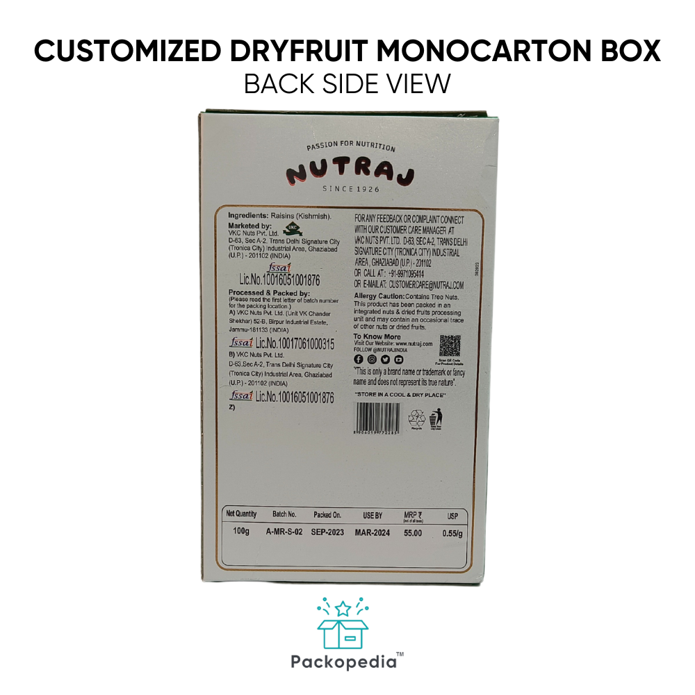 Customized Dryfruit Monocarton Box - Raisins