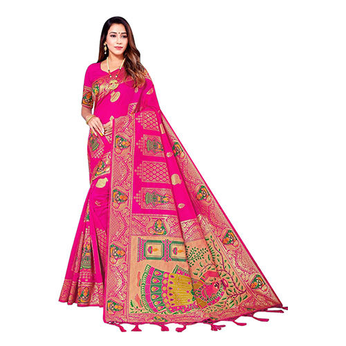 Ladies Bhaluchuri Printed Silk Saree - Color: Multicolor