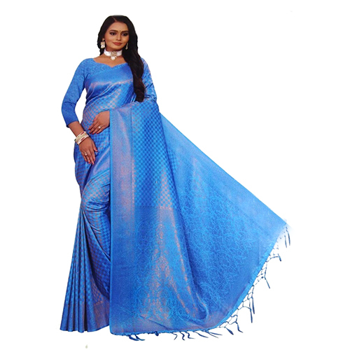 Mulberry 23209 Ladies Pure Silk Saree - Color: Blue