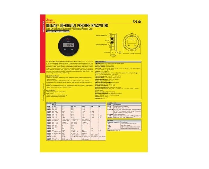 Dwyer DM-002 DigiMag Differential Pressure Transmitter Range 0-0.25 Inch WC