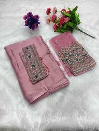 Sarees With Designer Blouse And Belt - Satin Sarees - Jimmy Choo Sarees