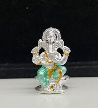 New Design 92.5 Silver Green Color Cloth Ganesh Murti