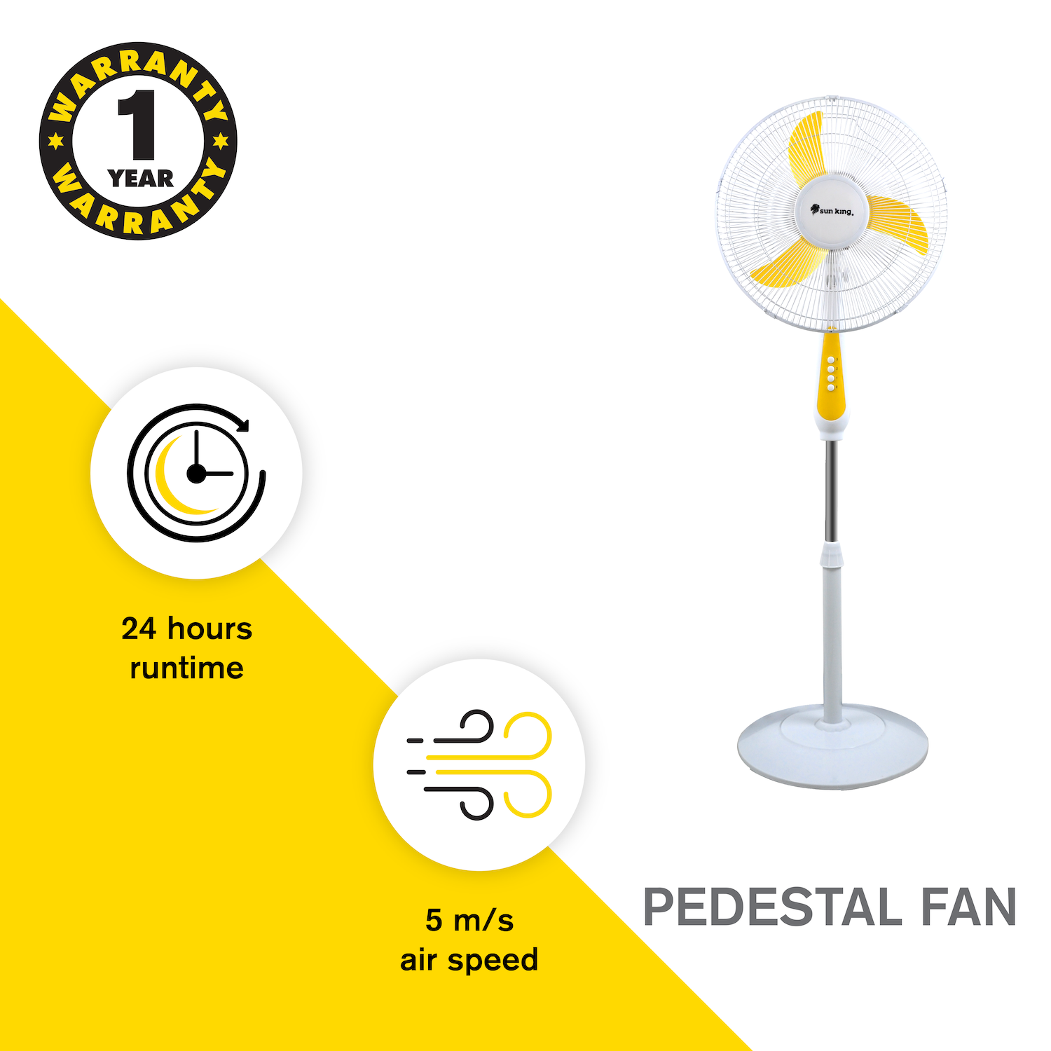 SUN KING Electric Pedestal Fan Ultra Quite Cooling with Longlife Powerful  Brushless Motor