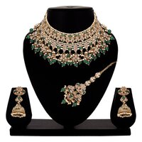 Traditional Jewellery | Wedding Collection| Bridal Reverse Ad Necklace |reverse Ad Choker| Designer Jewelry |floral Necklace - Color: Green