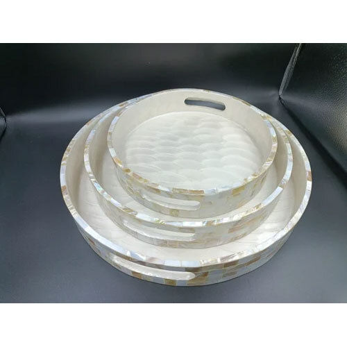 Mdf Round Tray Set - Color: White