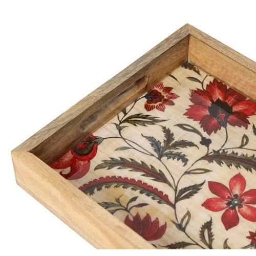 Wooden Floral Printed Serving Tray