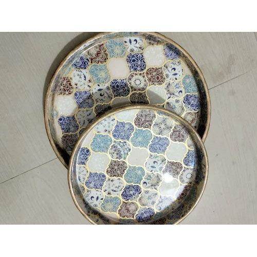 Round Wooden Serving Tray Set