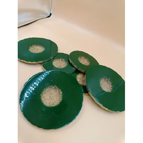 Green Round Resin Coaster Set - Size: 3 Inch