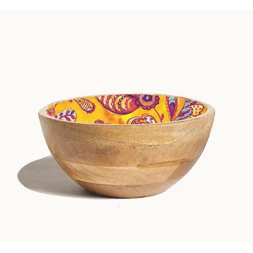 300Ml Wooden Printed Bowl - Color: Brown