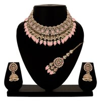 Wedding  Jewellery | Reverse Ad Jewelr|kundan Reverse Ad Necklace| Mehandi Plated |gift For Her| Wedding Collection - Color: Pink