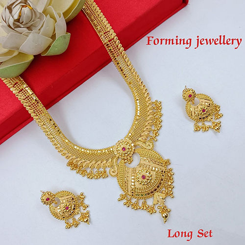 Ladies Long Necklace Set - Color: Golden