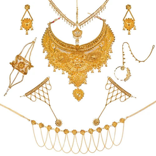 Bc 10 Bridal Combo Imitation Necklace Set - Color: Golden