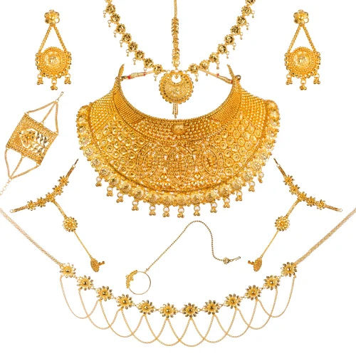 Bc 106 Bridal Combo Imitation Necklace Set - Color: Golden