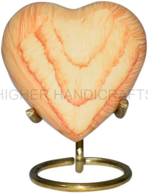 Wooden Finish Metal Heart Keepsake Cremation Urn , Mini Urn with Stand Funeral Urns Supplies