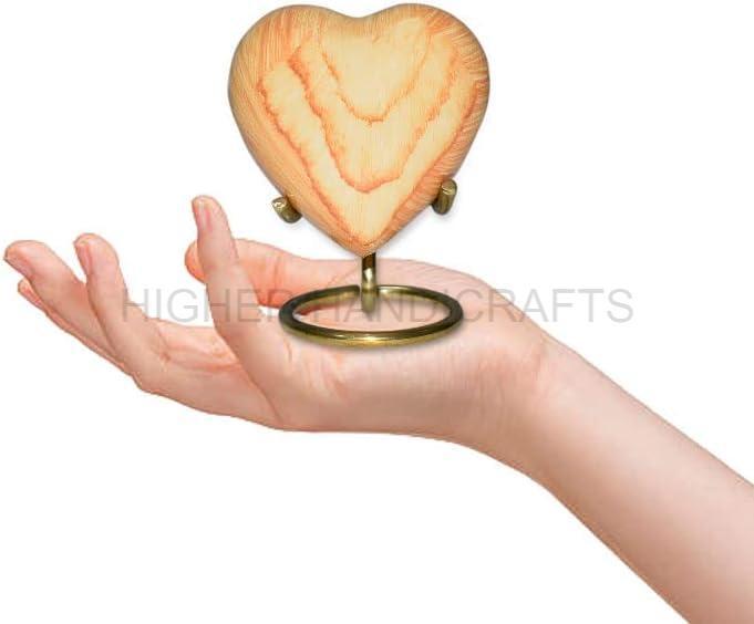 Wooden Finish Metal Heart Keepsake Cremation Urn , Mini Urn with Stand Funeral Urns Supplies