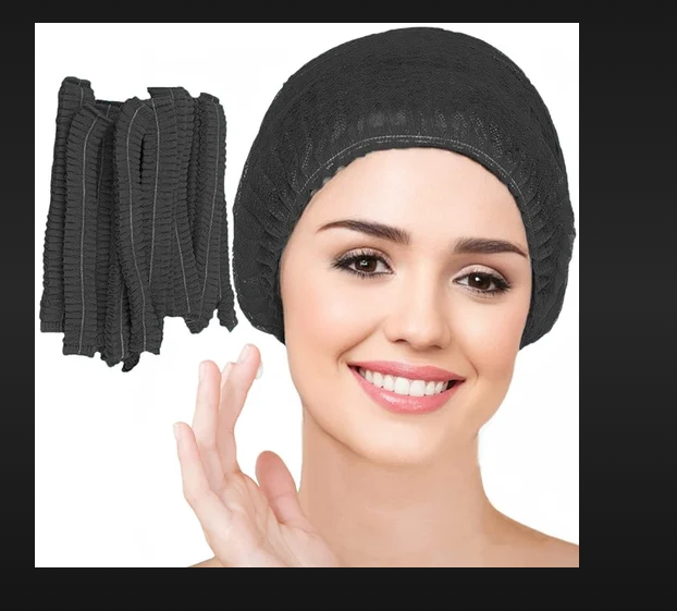 Bouffant Cap Black - Non-Woven Fabric, Adjustable Fit | Lightweight, Breathable Design, Ideal for Food Service and Medical Environments