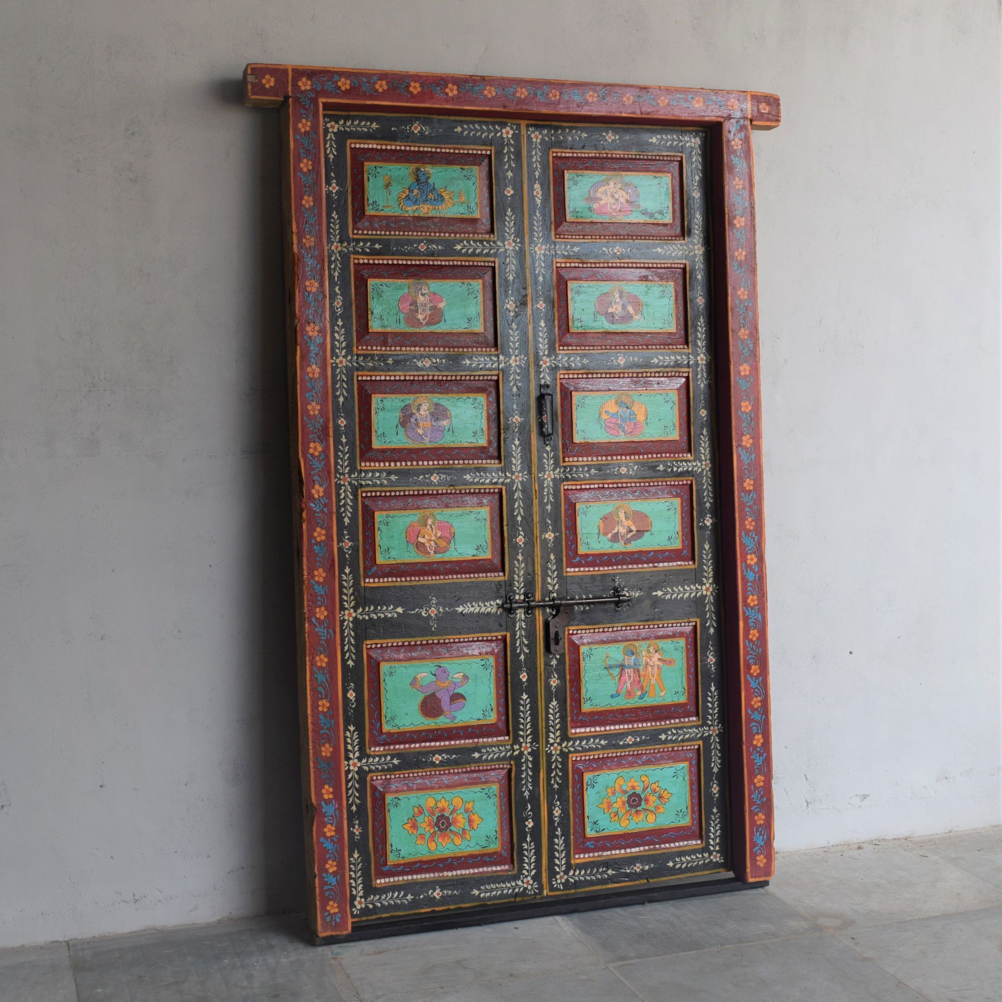 ANTIQUE TEAK WOODEN PAINTED DOOR