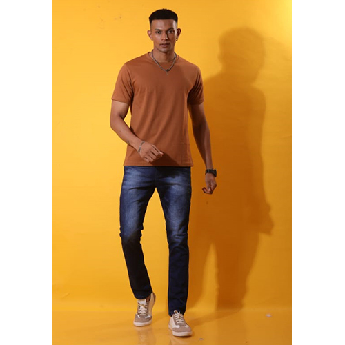 Mens Cotton Blend Brown T-Shirt
