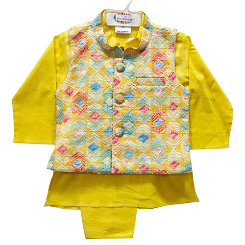 Kids Casual Basic Jacket Kurta Payjama And Dhoti - Color: Yellow