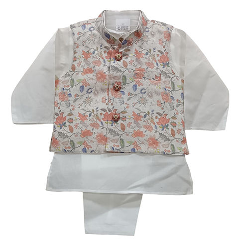 Kids Printed Casual Basic Jacket Kurta Payjama And Dhoti