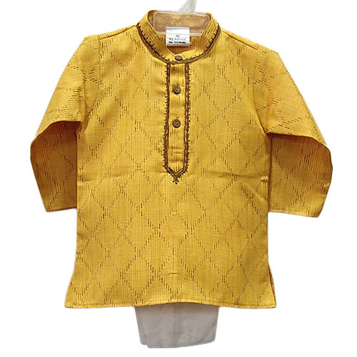 Kids Yellow Casual Basic Kurta Payjama - Feature: Washable