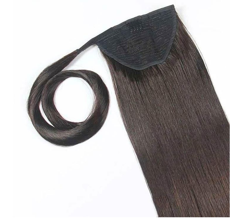 Natural Black Straight Temple Human Hair Ponytail Extensions