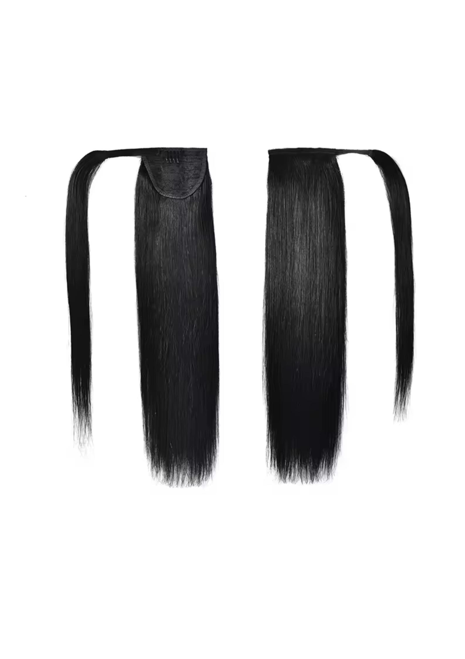 Natural Black Straight Temple Human Hair Ponytail Extensions