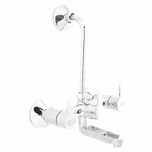 Silver Brass Wall Mixer With Long Bend Pipe - Finish: Glossy