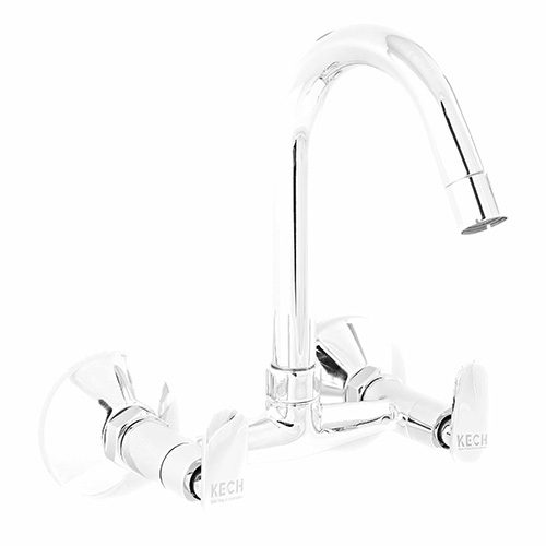 Sink Mixer With Swinging Spout Brass Material, Round Shape, Glossy Finish - Color: Silver