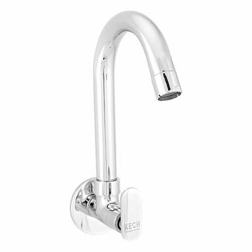 Chrome-Finished, Wall-Mounted Sink Cock Tap - Color: Silver