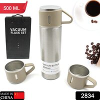 Stainless Steel Vacuum Flask Set with 3 Steel Cups Combo