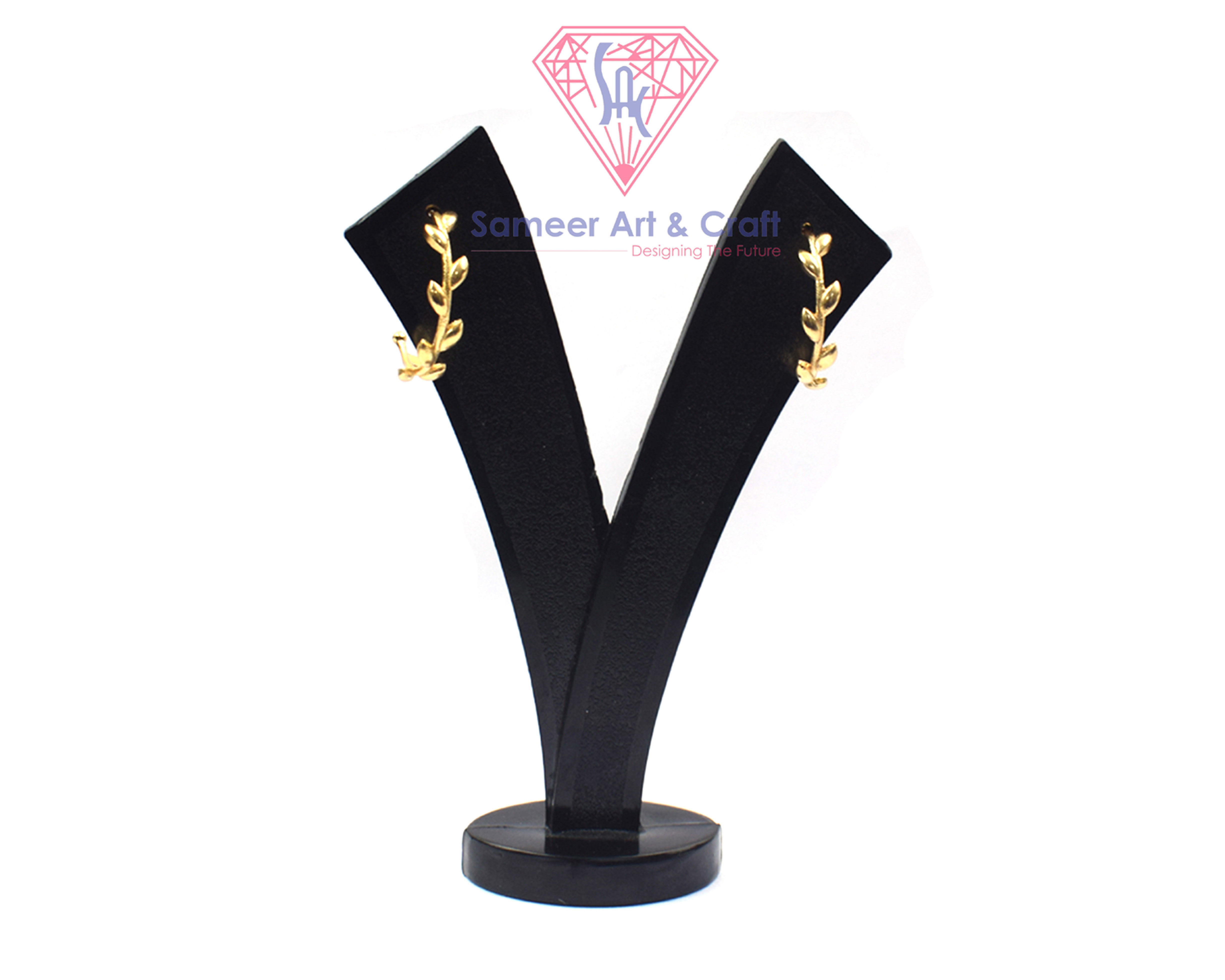 Fashionable Brass Leaf Design 18K Gold Plated Stud Earring