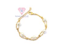 18k Gold Filled Pearl Handmade Adjustable Beaded Rosary Chain Bracelet - Brass Material, 6.0+2 Inches Adjustable Length, Round Shape Pearl, 3.30 Mm Size